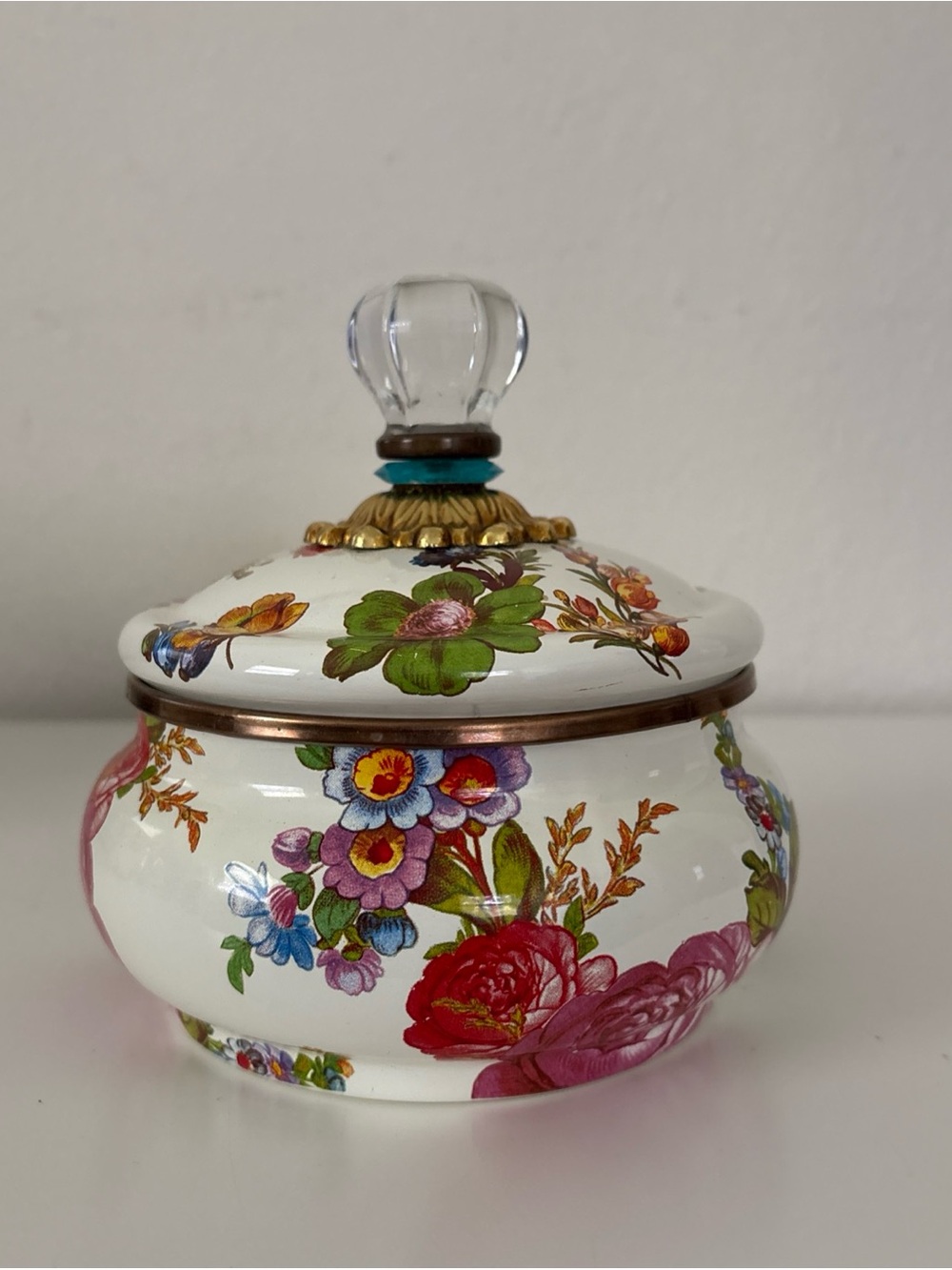 MacKenzie-Childs White Flower Market Lidded Jar Canister